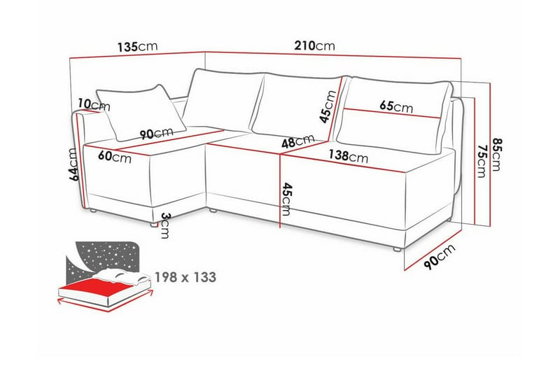 Denegal 3-seters Hjørnesovesofa - Beige - Sovesofaer - Hjørnesovesofa