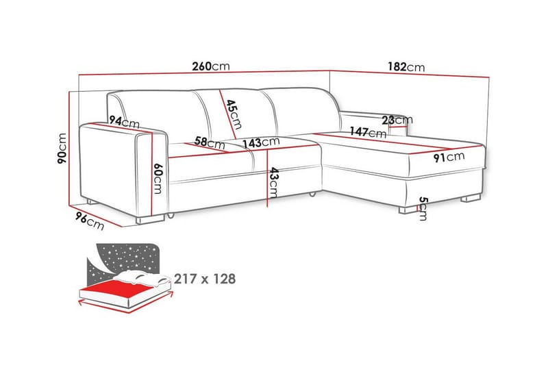 Denegal 3-seters Hjørnesovesofa - Beige - Sovesofaer - Hjørnesovesofa