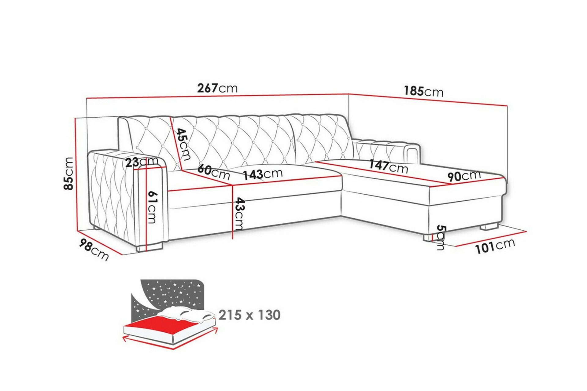 Denegal 3-seters Hjørnesovesofa - Beige - Møbler - Sofaer - Sovesofaer