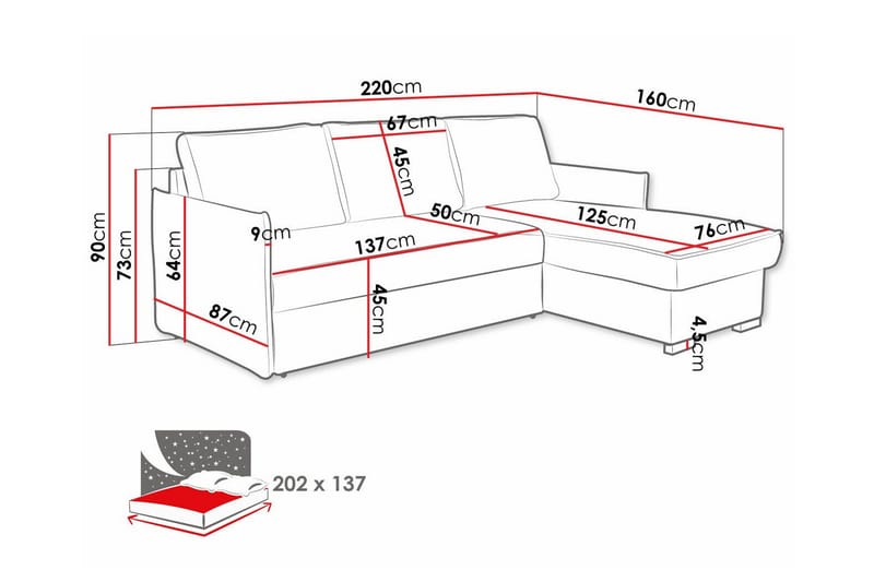 Denegal 3-seters Hjørnesovesofa - Beige - Sovesofaer - Hjørnesovesofa