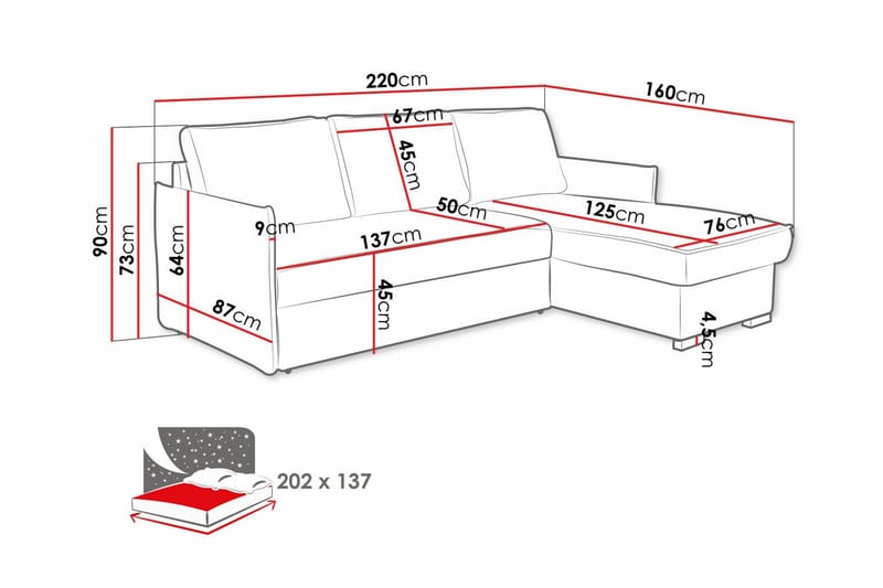 Denegal 3-seters Hjørnesovesofa - Beige - Sovesofaer - Hjørnesovesofa