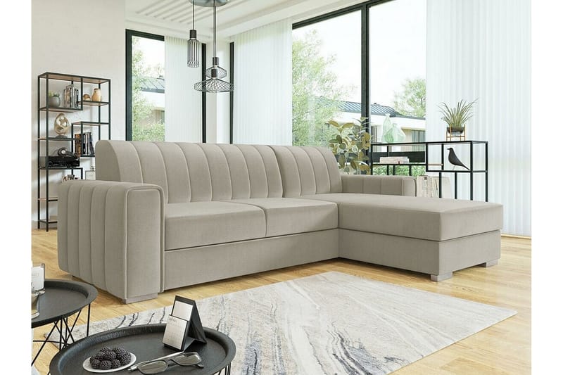 Denegal 3-seters Hjørnesovesofa - Beige/Lys Beige - Møbler - Sofaer - Sovesofaer