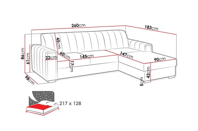 Denegal 3-seters Hjørnesovesofa - Beige/Lys Beige - Sovesofaer - Hjørnesovesofa