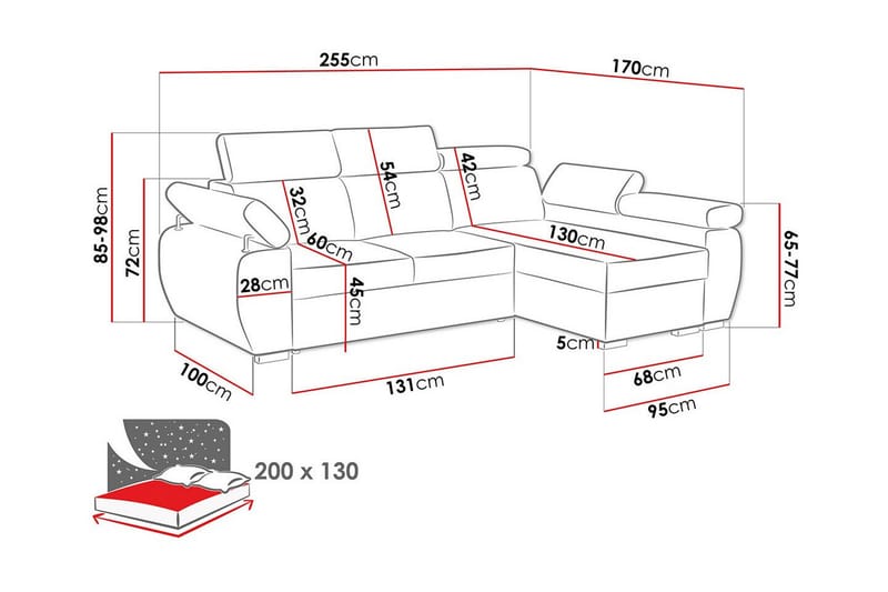 Denegal 3-seters Hjørnesovesofa - Beige/Lys Beige - Sovesofaer - Hjørnesovesofa