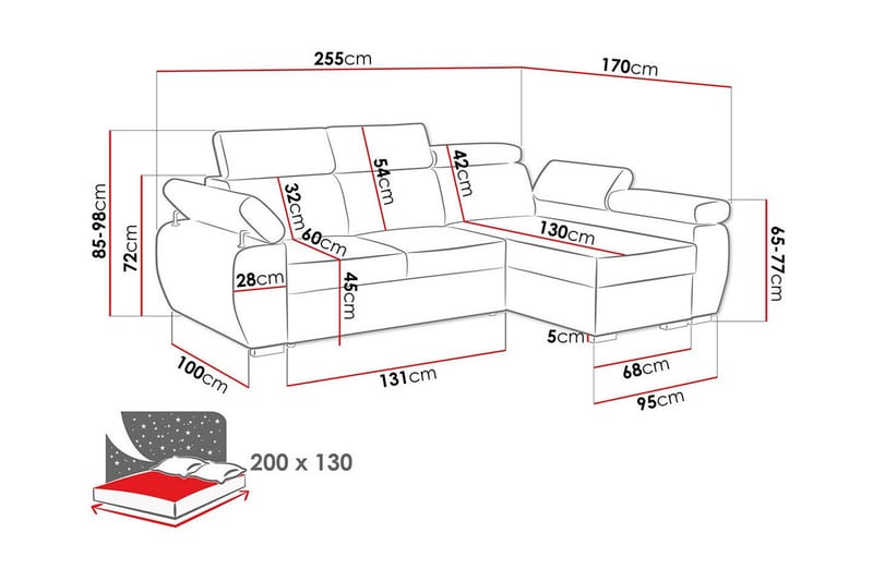 Denegal 3-seters Hjørnesovesofa - Beige/Lys Beige - Møbler - Sofaer - Sovesofaer