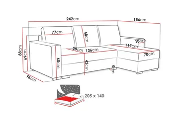 Denegal 3-seters Hjørnesovesofa - Blå - Møbler - Sofaer - Sovesofaer