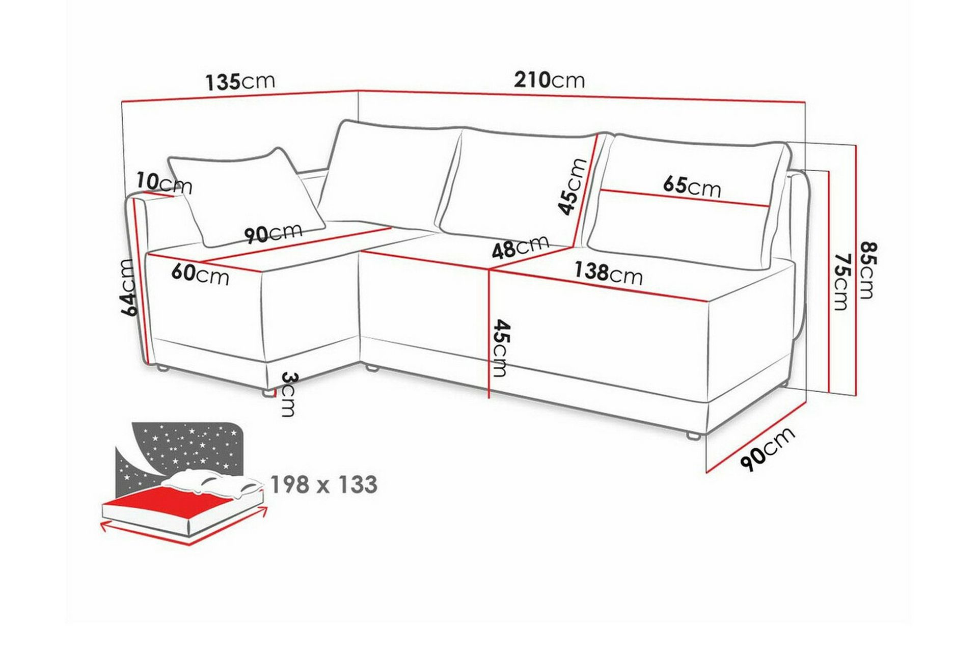 Denegal 3-seters Hjørnesovesofa - Brun - Møbler - Sofaer - Sovesofaer