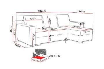 Denegal 3-seters Hjørnesovesofa - Grå - Møbler - Sofaer - Sovesofaer
