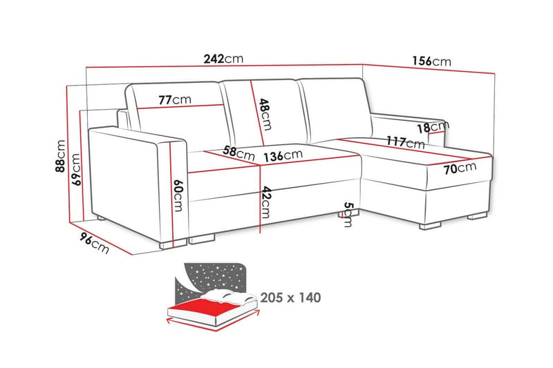 Denegal 3-seters Hjørnesovesofa - Grå - Møbler - Sofaer - Sovesofaer