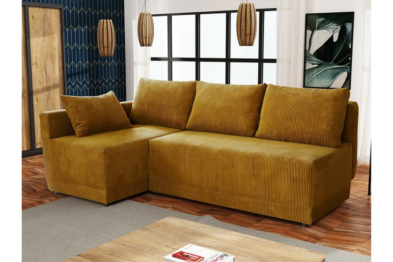 Denegal 3-seters Hjørnesovesofa - Gul - Møbler - Sofaer - Sovesofaer