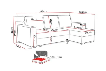 Denegal 3-seters Hjørnesovesofa - Lyse brun - Møbler - Sofaer - Sovesofaer