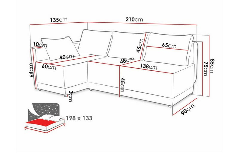 Denegal 3-seters Hjørnesovesofa - Lysegrå - Møbler - Sofaer - Sovesofaer