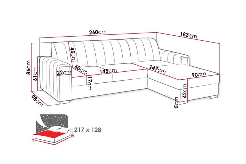 Denegal 3-seters Hjørnesovesofa - Mørkeblå - Møbler - Sofaer - Sovesofaer