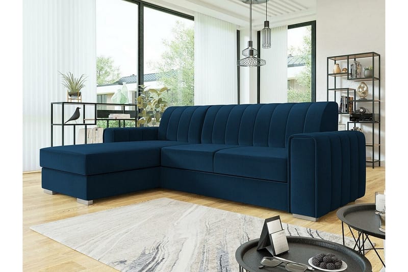 Denegal 3-seters Hjørnesovesofa - Mørkeblå - Møbler - Sofaer - Sovesofaer