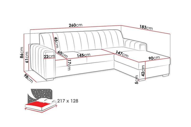 Denegal 3-seters Hjørnesovesofa - Mørkegrå - Møbler - Sofaer - Sovesofaer