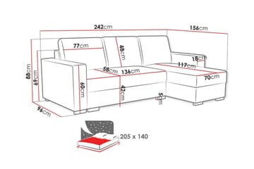 Denegal 3-seters Hjørnesovesofa - Mørkegrå - Møbler - Sofaer - Sovesofaer