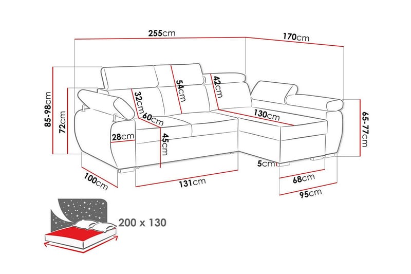 Denegal 3-seters Hjørnesovesofa - Mørkegul - Sovesofaer - Hjørnesovesofa