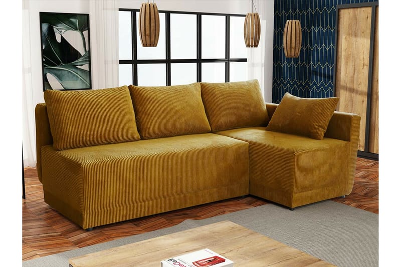 Denegal 3-seters Hjørnesovesofa - Sennepsgul - Møbler - Sofaer - Sovesofaer