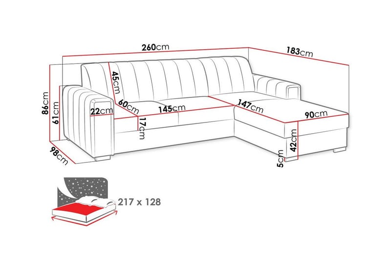 Denegal 3-seters Hjørnesovesofa - Svart - Møbler - Sofaer - Sovesofaer