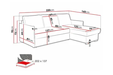 Denegal 3-seters Hjørnesovesofa - Møbler - Sofaer - Sovesofaer