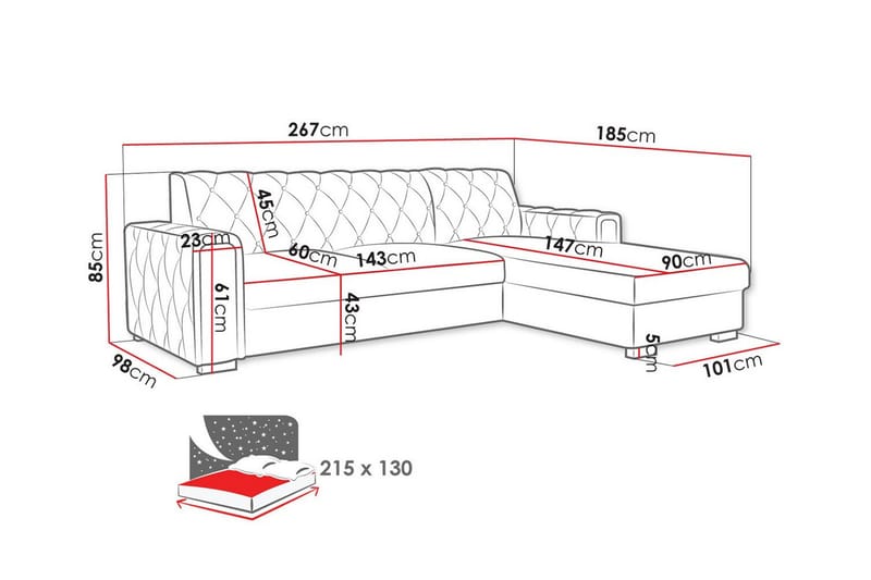 Denegal 3-seters Hjørnesovesofa - Møbler - Sofaer - Sovesofaer