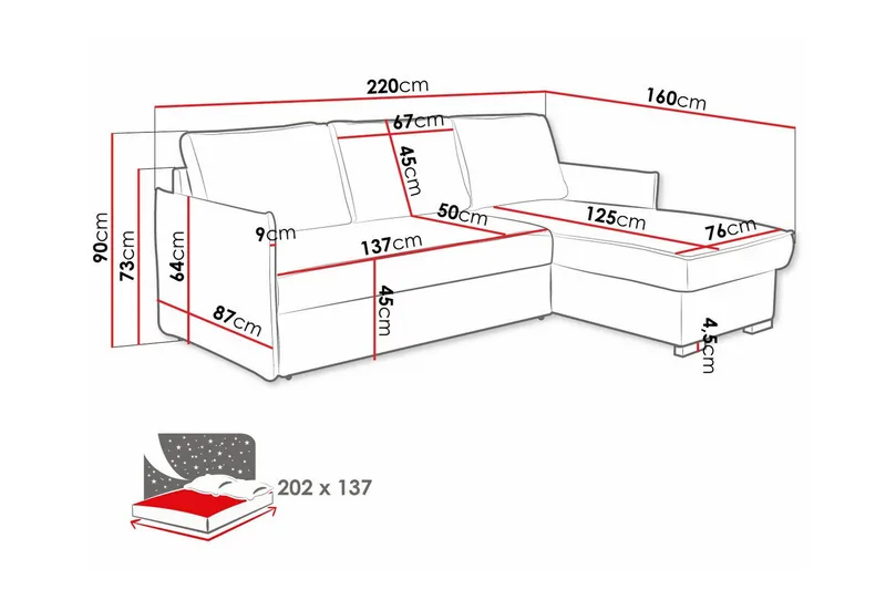 Denegal 3-seters Hjørnesovesofa - Møbler - Sofaer - Sovesofaer