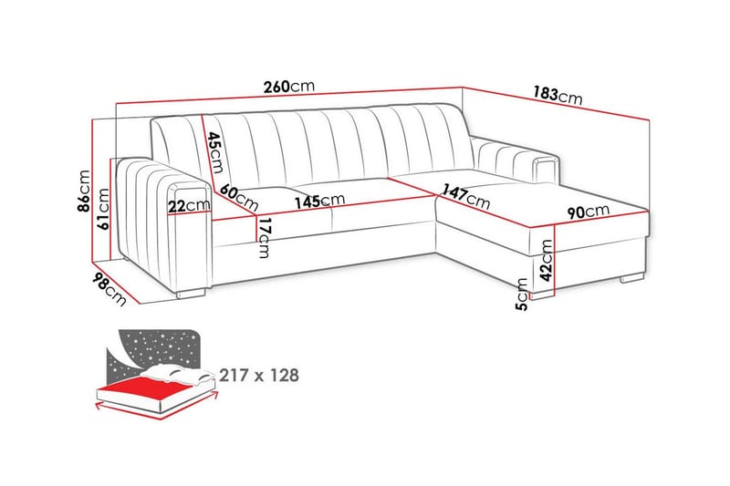 Denegal 3-seters hjørnesovesofa - Møbler - Sofaer - Sovesofaer