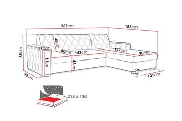 Denegal 3-seters Hjørnesovesofa - Møbler - Sofaer - Sovesofaer