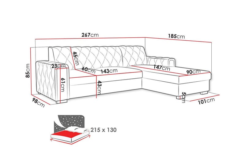 Denegal 3-seters Hjørnesovesofa - Møbler - Sofaer - Sovesofaer