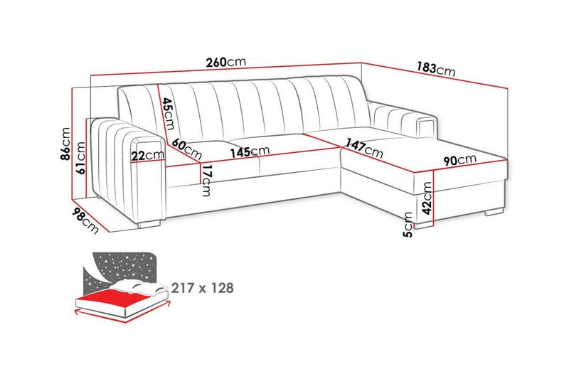 Denegal 3-seters hjørnesovesofa - Møbler - Sofaer - Sovesofaer