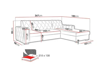 Denegal 3-seters Hjørnesovesofa - Møbler - Sofaer - Sovesofaer