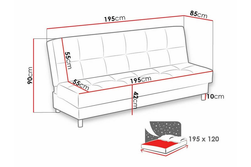 Denegal 3-seters Sovesofa - Beige/Lys Beige - Møbler - Sofaer - Sovesofaer