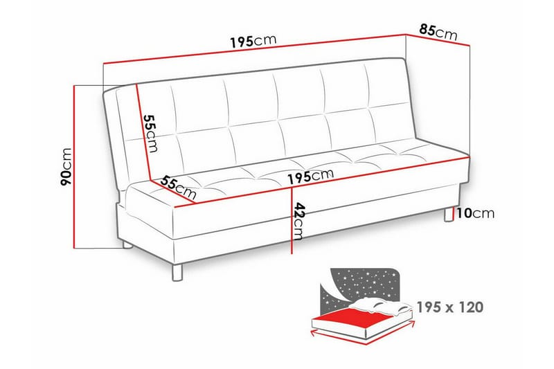 Denegal 3-seters Sovesofa - Beige/Lys Beige - Sovesofaer - 3 seters sovesofa