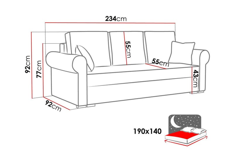 Denegal 3-seters Sovesofa - Grøn - Sovesofaer - 3 seters sovesofa