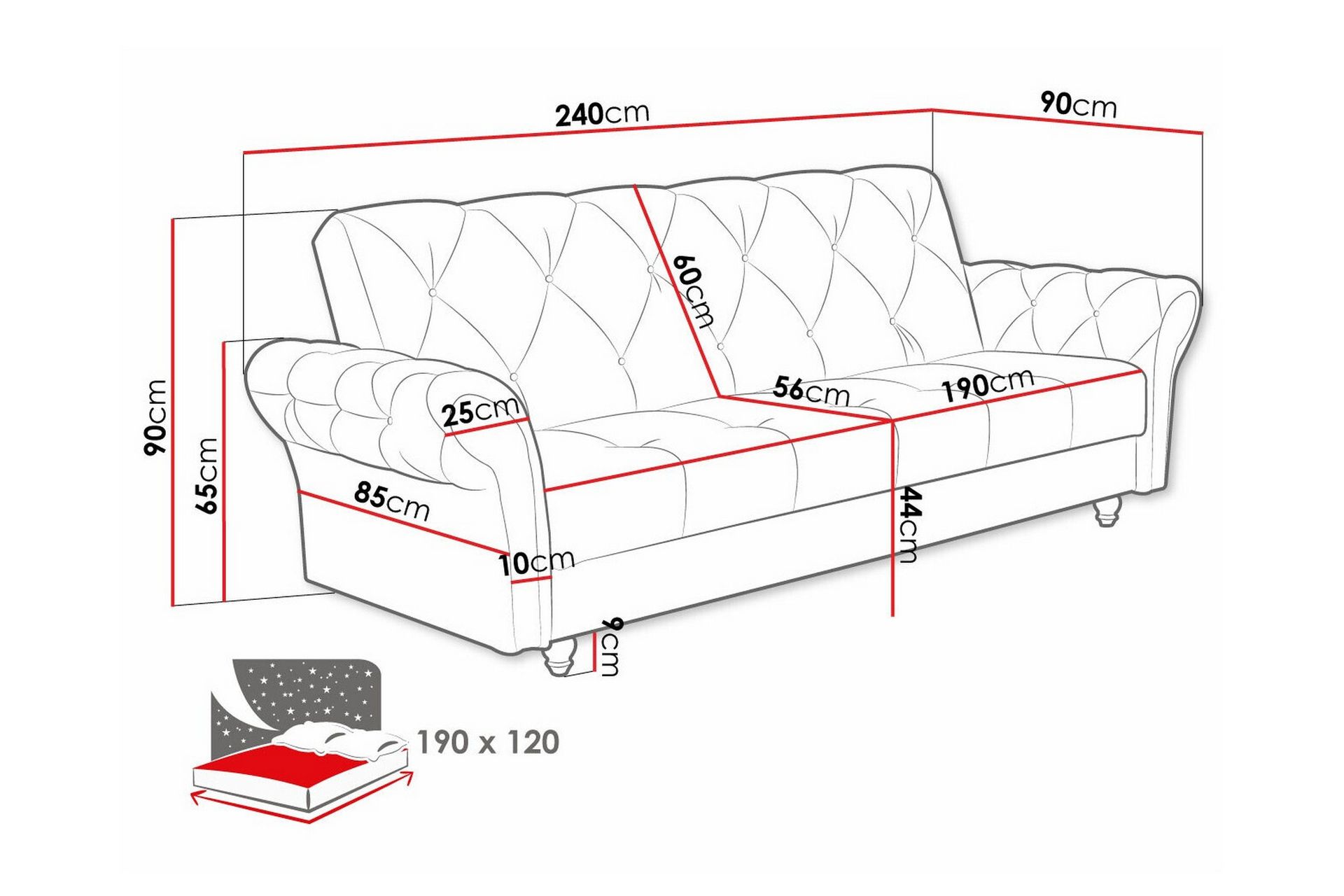 Denegal 3-seters Sovesofa - Lyse brun - Møbler - Sofaer - Sovesofaer
