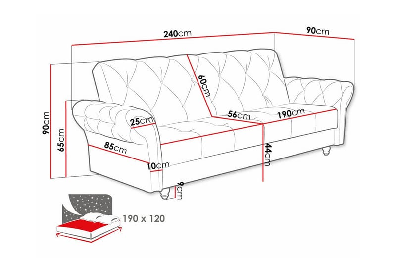 Denegal 3-seters Sovesofa - Lyse brun - Sovesofaer - 3 seters sovesofa