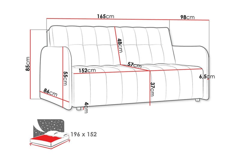 Denegal 3-seters Sovesofa - Lysegrå - Sovesofaer - 3 seters sovesofa