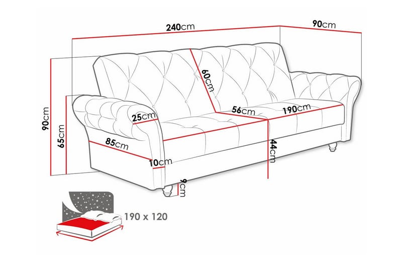 Denegal 3-seters Sovesofa - Lysegrå - Sovesofaer - 3 seters sovesofa