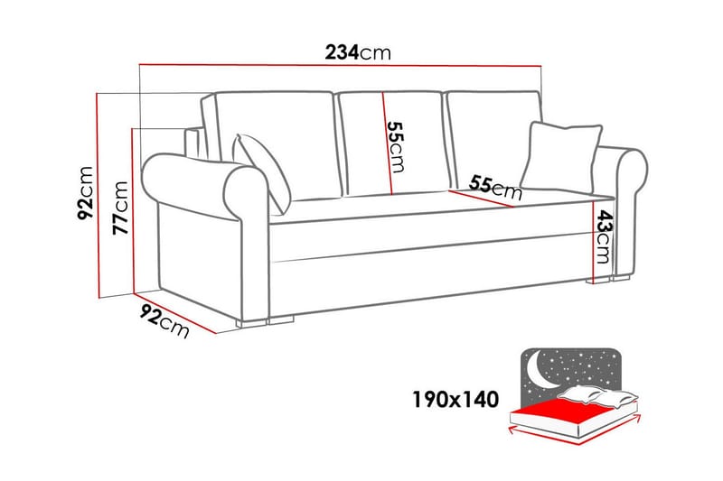 Denegal 3-seters Sovesofa - Lysegrå/Mørkegrå - Sovesofaer - 3 seters sovesofa