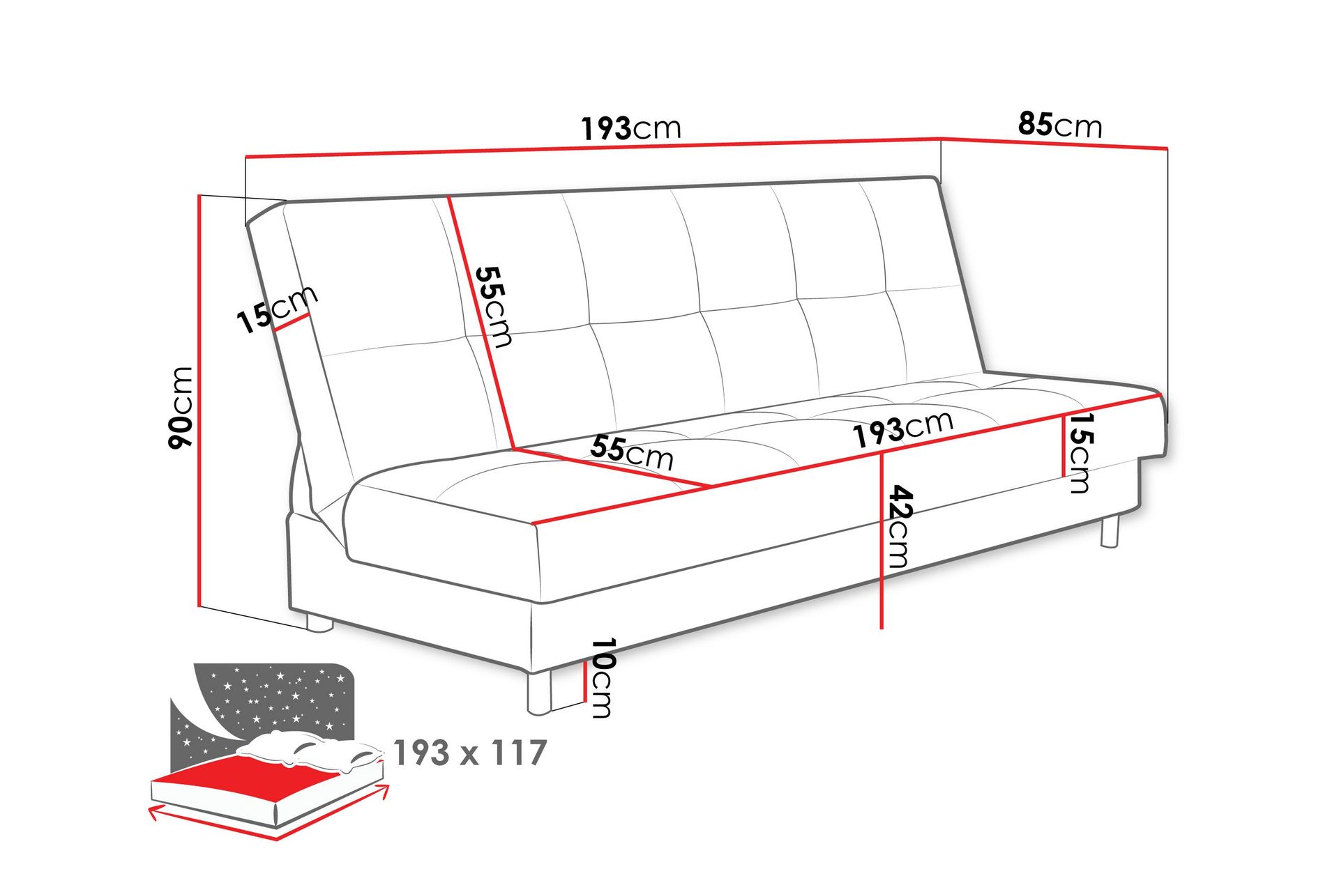 Denegal 3-seters Sovesofa - Lysegrå/Mørkegrå - Møbler - Sofaer - Sovesofaer