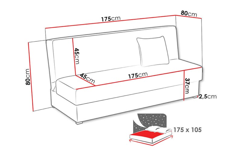 Denegal 3-seters Sovesofa - Mørk Turkis - Sovesofaer - 3 seters sovesofa