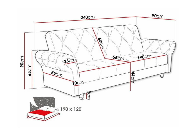 Denegal 3-seters Sovesofa - Mørkebrun - Møbler - Sofaer - Sovesofaer