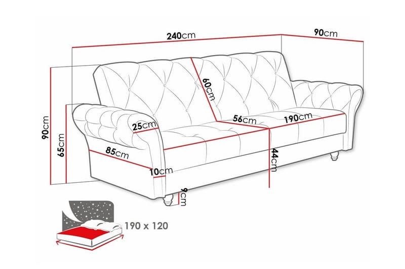 Denegal 3-seters Sovesofa - Mørkebrun - Sovesofaer - 3 seters sovesofa