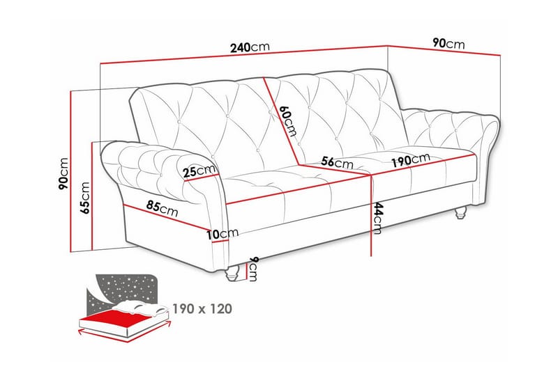 Denegal 3-seters Sovesofa - Mørkebrun - Sovesofaer - 3 seters sovesofa