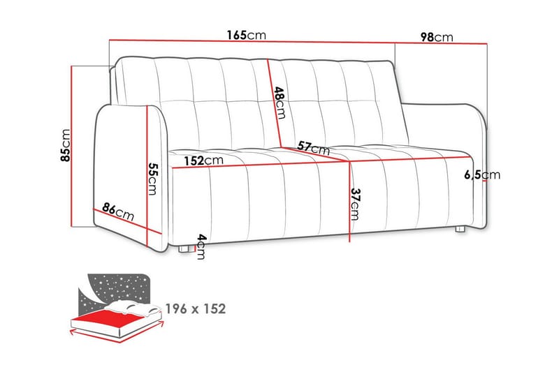 Denegal 3-seters Sovesofa - Mørkegrå - Sovesofaer - 3 seters sovesofa