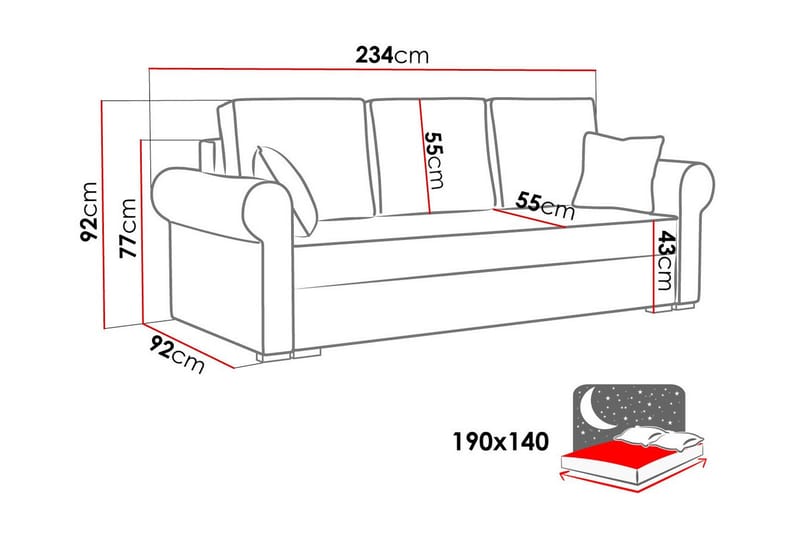 Denegal 3-seters Sovesofa - Mørkegrå - Sovesofaer - 3 seters sovesofa