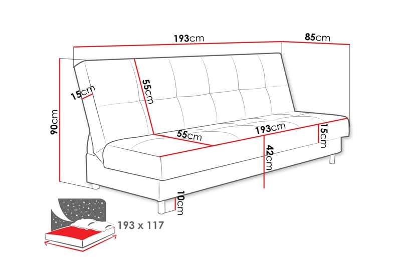Denegal 3-sits Bäddsoffa NO_BRAND Dark grey - Møbler - Sofaer - Sovesofaer