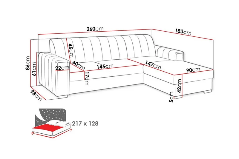 Denegal 3-sits Hörnbäddsoffa Black - Møbler - Sofaer - Sovesofaer