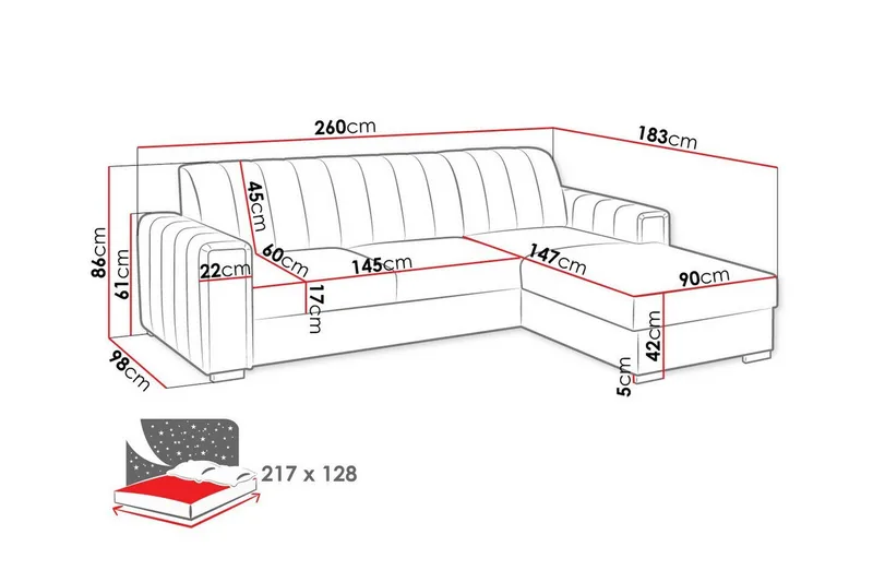 Denegal 3-sits Hörnbäddsoffa Dark grey - Møbler - Sofaer - Sovesofaer