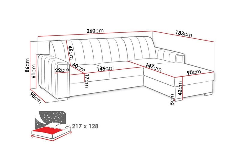 Denegal 3-sits Hörnbäddsoffa NO_BRAND beige - Møbler - Sofaer - Sovesofaer